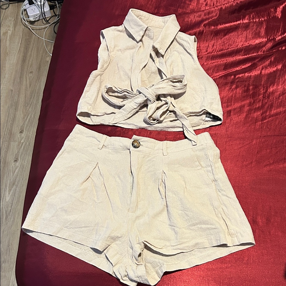 SHEIN Cream High Waist Women's Set